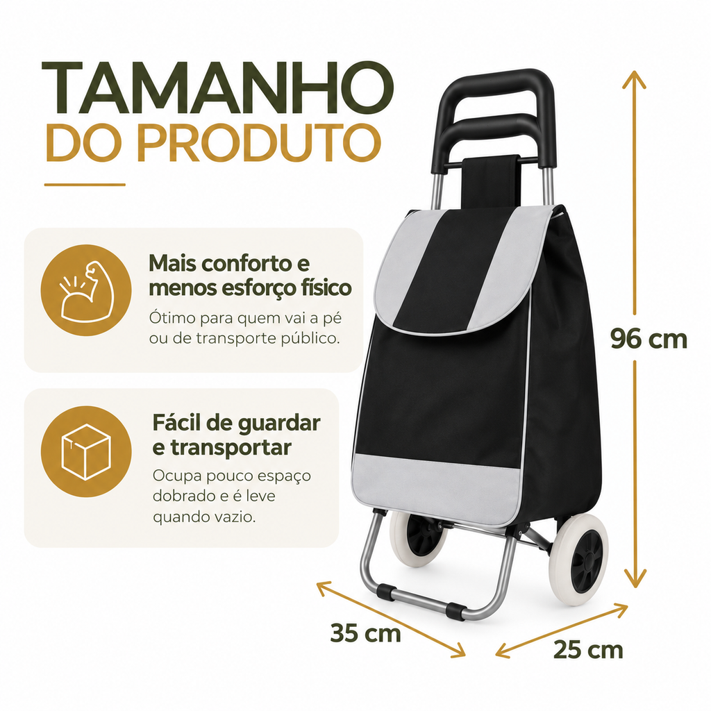 Carrinho de Compras Premium Dobrável – OFERTA DE LANÇAMENTO!