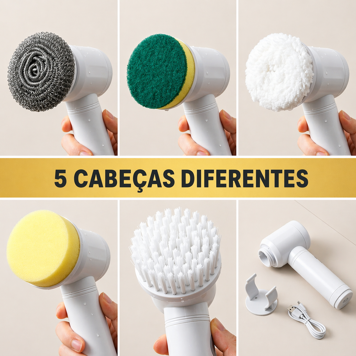 Escova de Limpeza Elétrica 5 em 1 -  PowerClean + FRETE GRÁTIS!