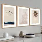 Kit de Quadros Decorativos Praia e Mar – 3 Peças