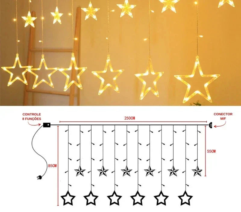 Cascata Estrela LED com 8 Funções