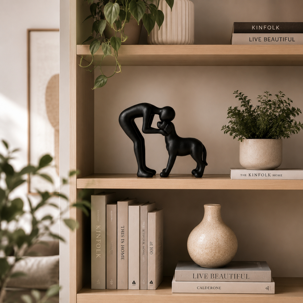 Escultura Decorativa Homem e Cachorro – Estilo Minimalista