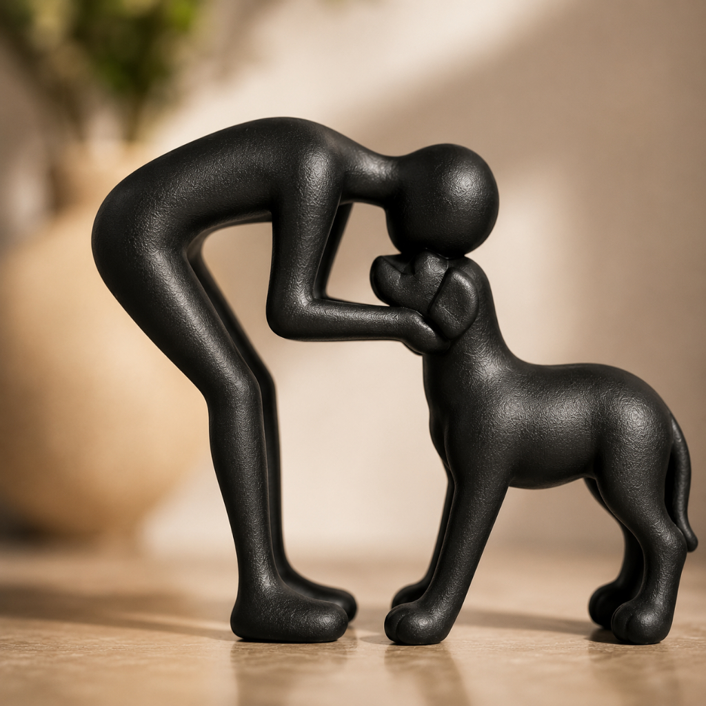 Escultura Decorativa Homem e Cachorro – Estilo Minimalista
