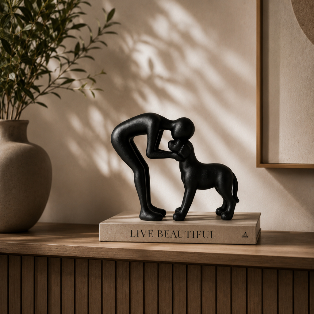 Escultura Decorativa Homem e Cachorro – Estilo Minimalista