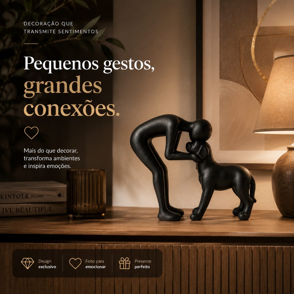 Escultura Decorativa Homem e Cachorro – Estilo Minimalista