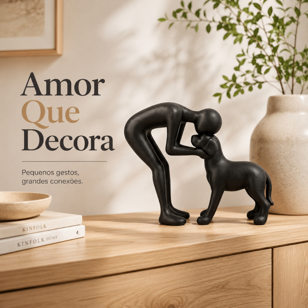 Escultura Decorativa Homem e Cachorro – Estilo Minimalista