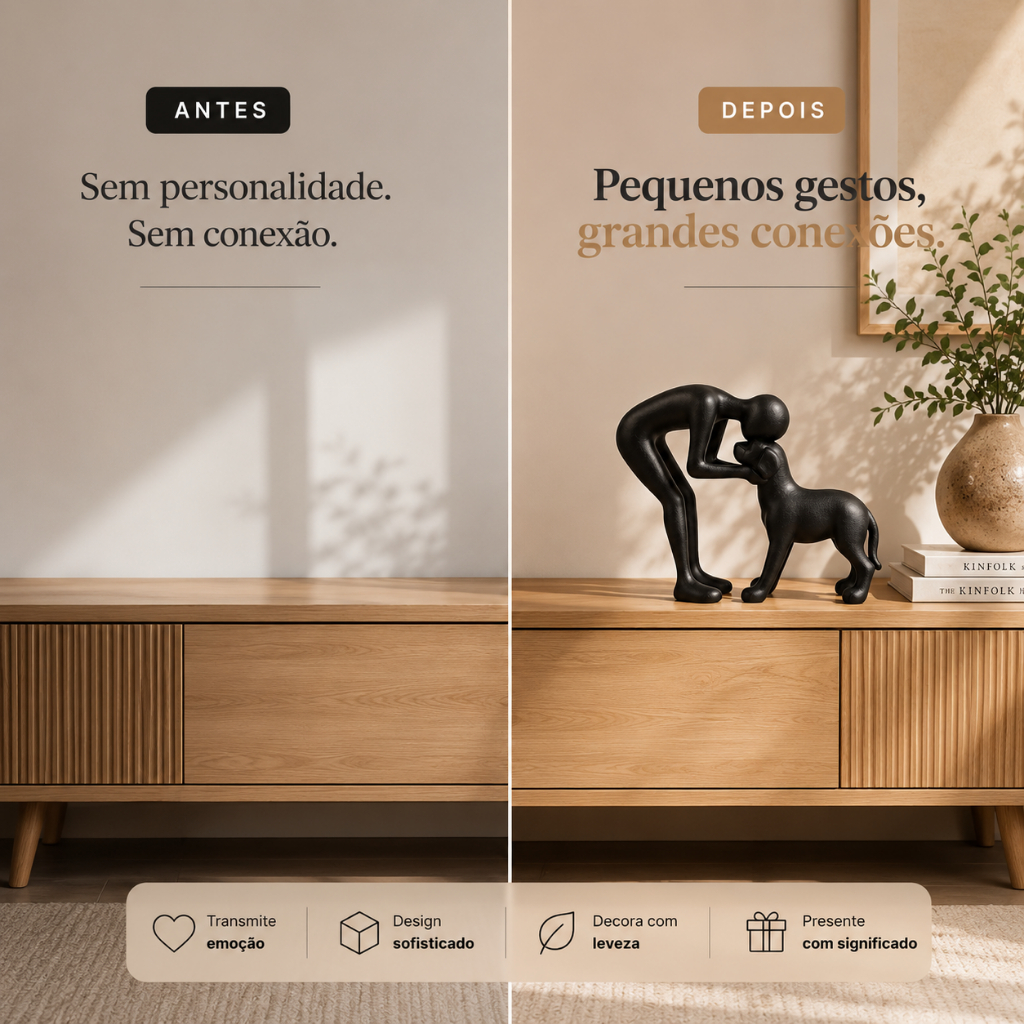 Escultura Decorativa Homem e Cachorro – Estilo Minimalista