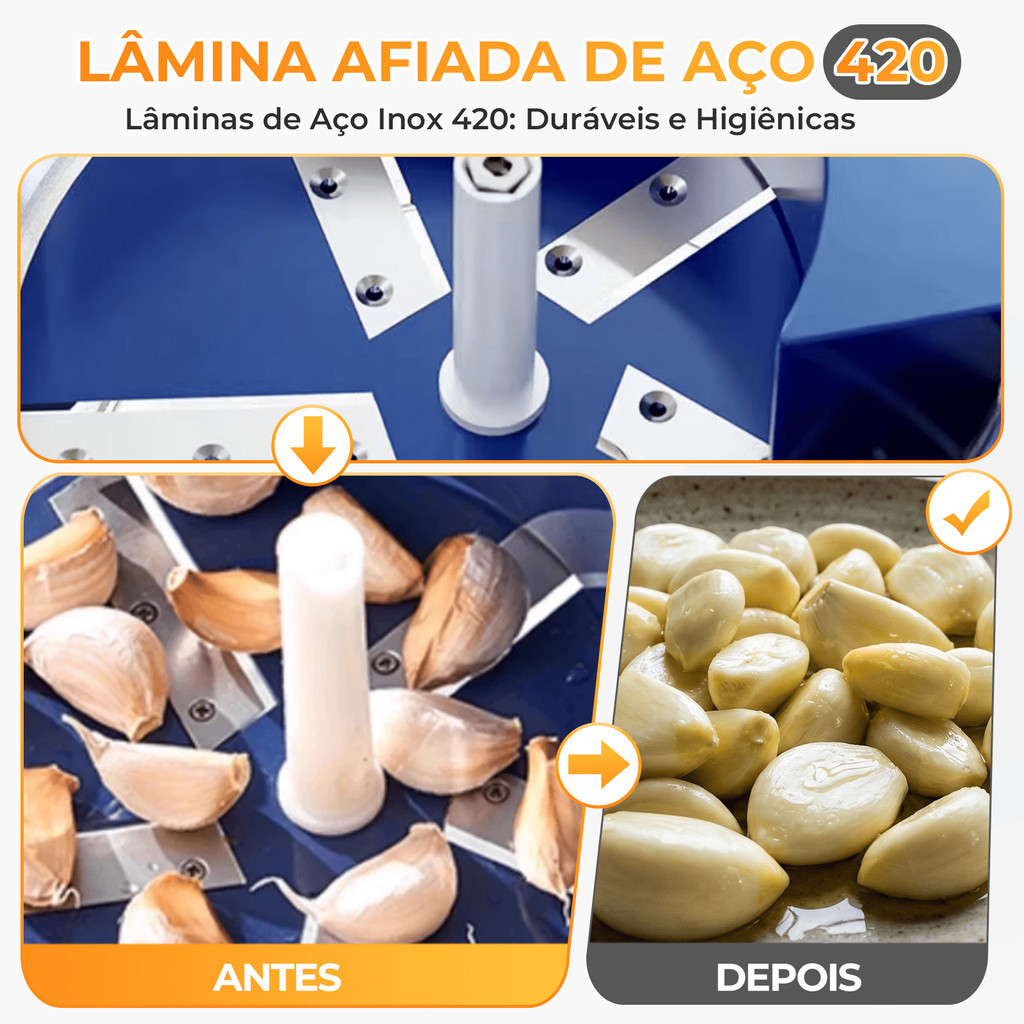 Descascador Elétrico de Alho e Alimentos em Aço Inox